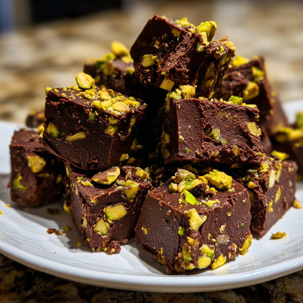 Chocolate Pistachio Fudge Bites