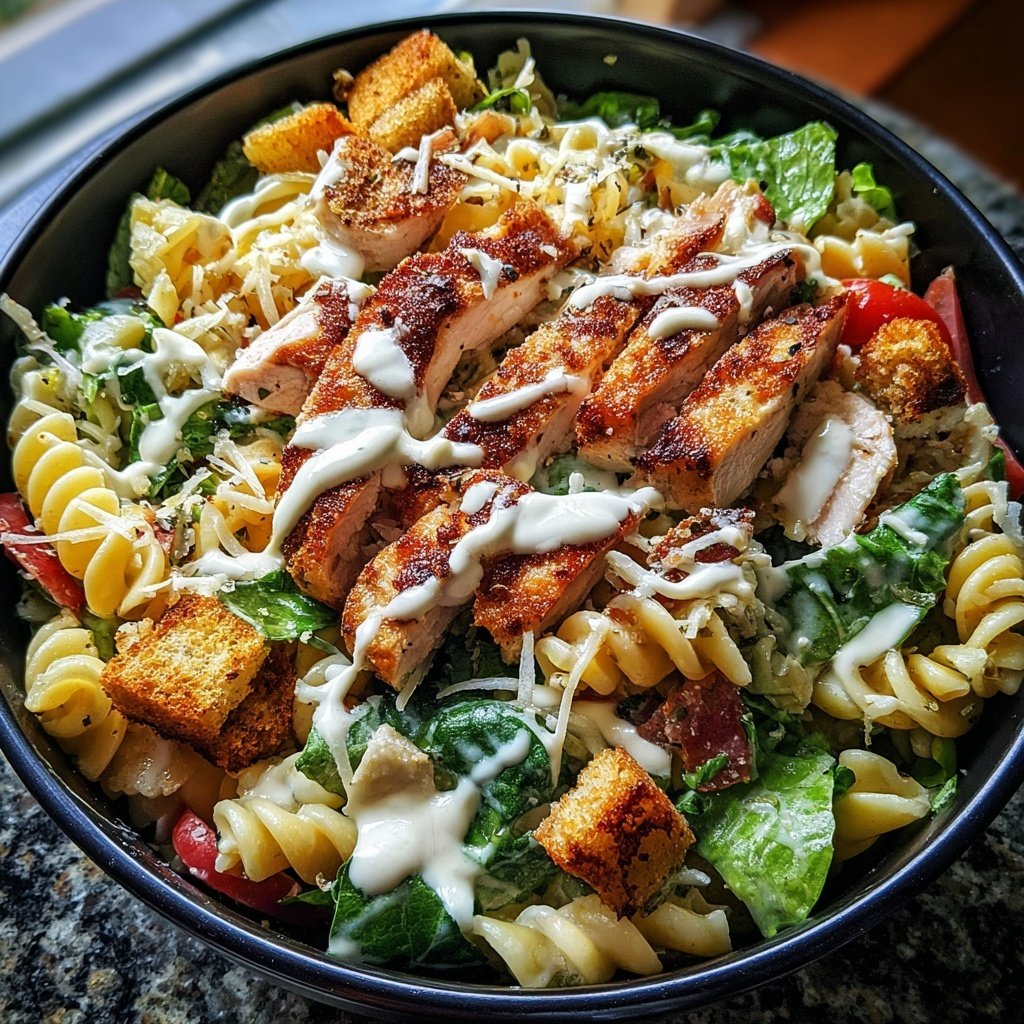Healthy Chicken Caesar Pasta Salad