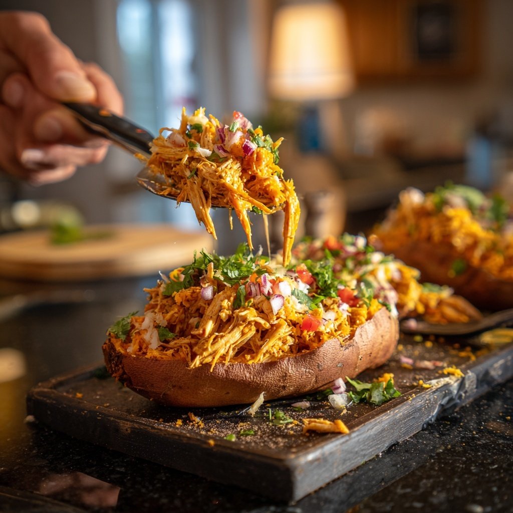 Shredded Chicken Stuffed Sweet Potatoes